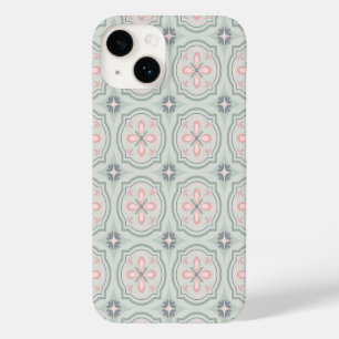 Coque Pour iPhone 14 Carreaux Floraux Pastel Verts
