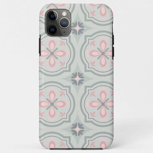 Coques Case-Mate iPhone Carreaux Floraux Pastel Verts (Dos)