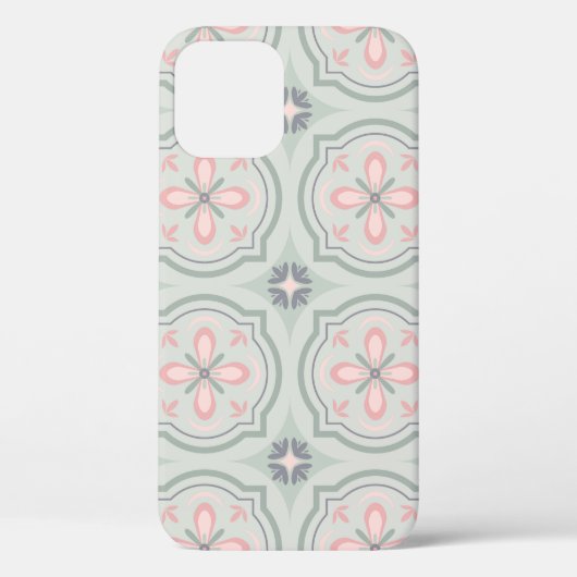 Coques Case-Mate iPhone Carreaux Floraux Pastel Verts (Verso)