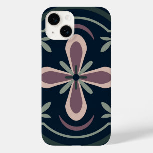 Coque Pour iPhone 14 carreaux géométriques floraux de couleur terreuse
