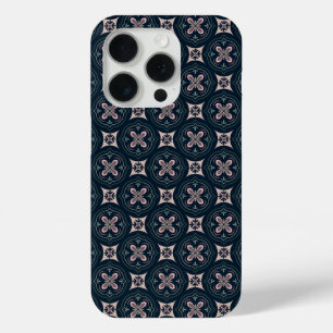 Coque iPhone 15 Pro carreaux géométriques floraux de couleur terreuse