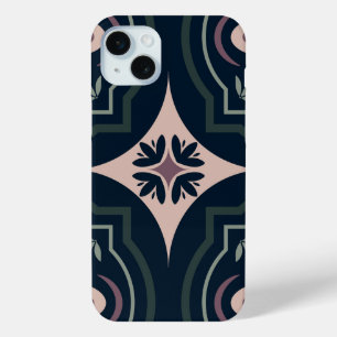 Coque iPhone 15 Mini Carreaux Géométriques Floraux Terreux