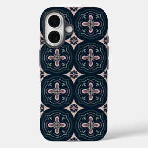 Coques iPhone 16 Carreaux Géométriques Floraux Terreux