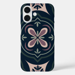 Coques iPhone 16 Carreaux Géométriques Floraux Terreux