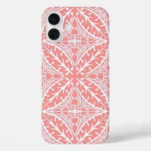 Coques iPhone 16 Plus Carreaux marocains - corail rose et blanc