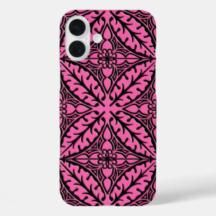 iPhone 16 Plus Case Carreaux marocains - rose fuchsia et noir