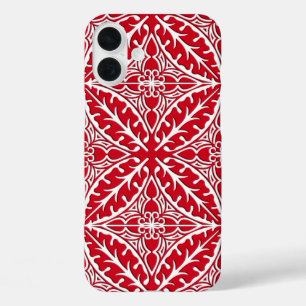 Coques iPhone 16 Plus Carreaux marocains - rouge foncé et blanc