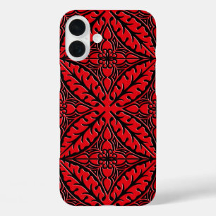 Coques iPhone 16 Plus Carreaux marocains - rouge foncé et noir