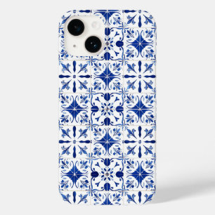 Coque Pour iPhone 14 Carreaux Méditerranéens Bleu et Blanc
