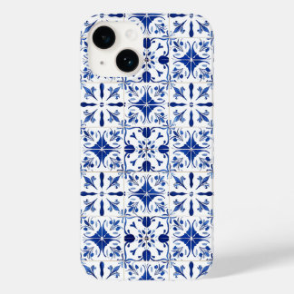 Coque Pour iPhone 14 Carreaux Méditerranéens Bleu et Blanc
