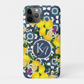 Case-Mate iPhone Case Carreaux Méditerranéens Citron Bleu Nuit Blanc