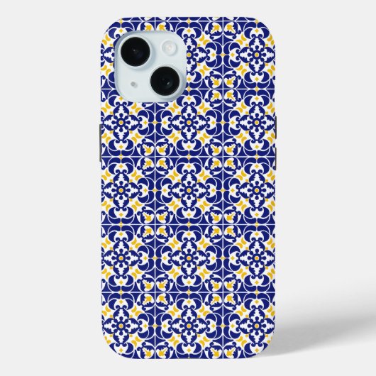 Coques Case-Mate iPhone Carreaux méditerranéens Motif bleu et jaune (Verso)