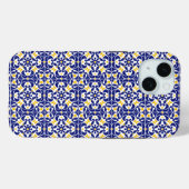 Coques Case-Mate iPhone Carreaux méditerranéens Motif bleu et jaune (Verso (horizontal))
