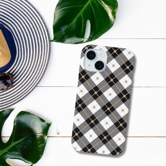 Coques Case-Mate iPhone Carreaux Noir Blanc et Or