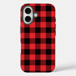 Coques iPhone 16 Carreaux Rouge Noir Buffalo