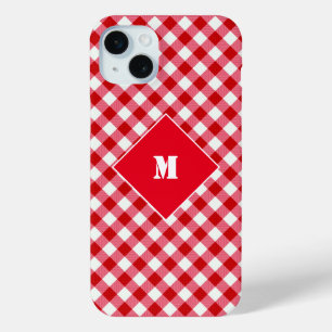 Coque iPhone 15 Mini carreaux tartan à carreaux classique rouge blanc p