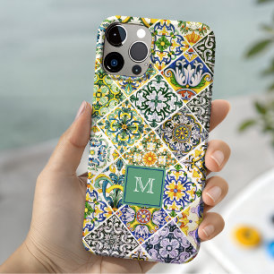 Coque Pour iPhone 15 Carreaux verts méditerranéens siciliens élégants