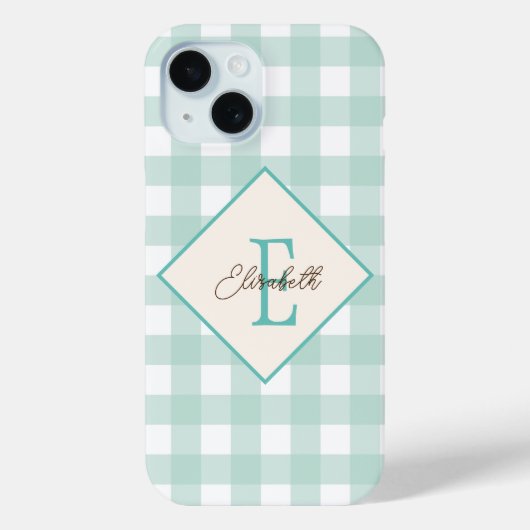 Coques Case-Mate iPhone Carreaux verts, monogramme (Verso)