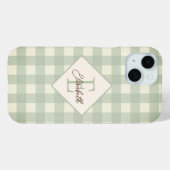 Coques Case-Mate iPhone Carreaux verts, monogramme (Verso (horizontal))