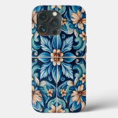 Coques Case-Mate iPhone Carrelage bleu méditerranéen avec Motif à fleurs (Verso)