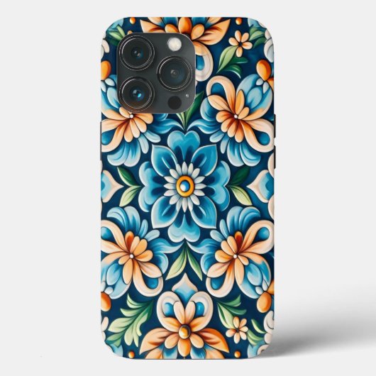 Coques Case-Mate iPhone Carrelage bleu méditerranéen avec Motif à fleurs (Verso)