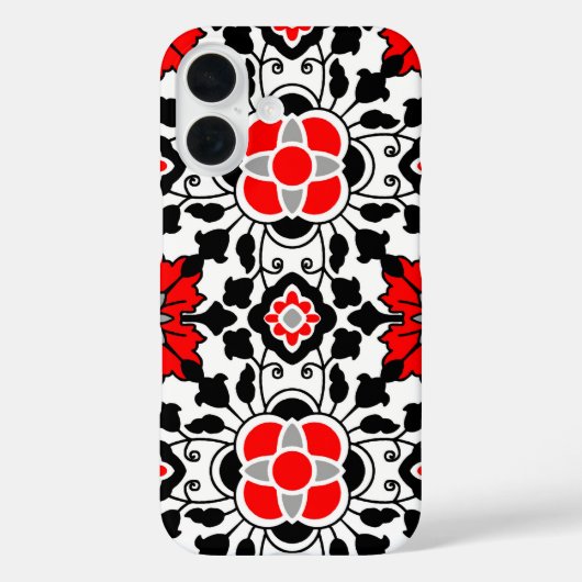 Coques Case-Mate iPhone Carrelage marocain floral, rouge profond, noir et  (Verso)