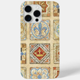 Coque iPhone 15 Pro Max Carrelage médiéval en céramique Couronnes Fleur De
