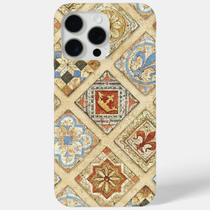Coque iPhone 15 Pro Max Carrelage médiéval en céramique Couronnes Fleur De