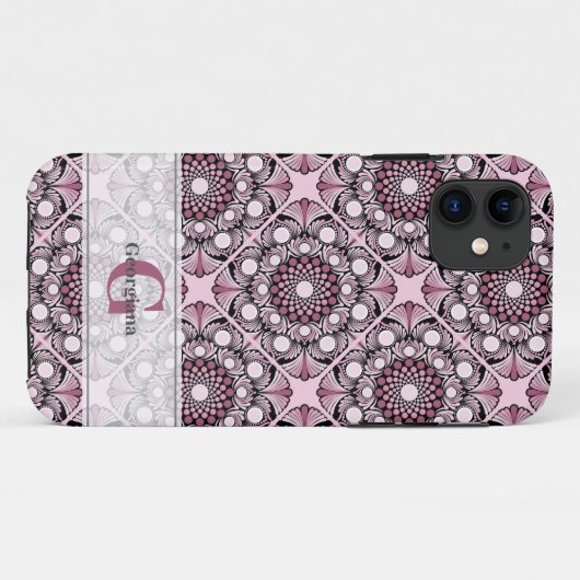 Coques Case-Mate iPhone Carrelage monogramme Rose de cerise en fleurs Mand (Dos (Horizontal))