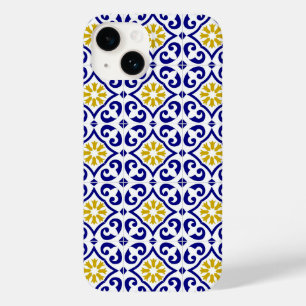 Coque Pour iPhone 14 Carrelage portugais Bleu méditerranéen Floral