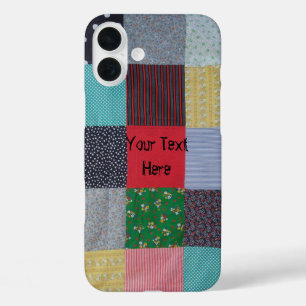 Coques iPhone 16 Plus carrés en tissu patchwork de style vintage