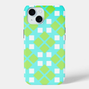 Coque Pour iPhone 15 Carrés et diamants en cyan