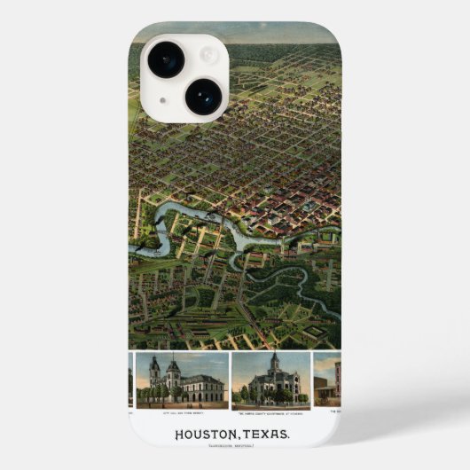 Coques Case-Mate iPhone Carte antique de Houston, Texas avec la rivière Bu (Verso)