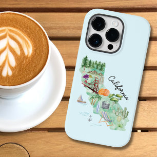 Coque Pour iPhone 14 Pro Carte artistique de l'État de Californie à l'aquar