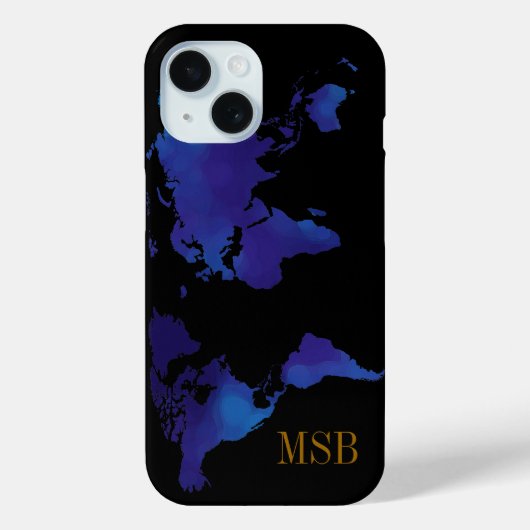 Coques Case-Mate iPhone carte bleue du monde avec initiales (Verso)