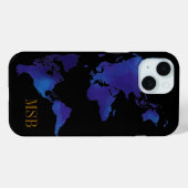 Coques Case-Mate iPhone carte bleue du monde avec initiales (Verso (horizontal))