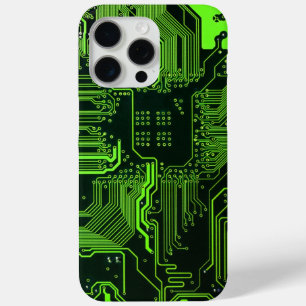 Coque iPhone 15 Pro Max Carte cool de circuit informatique verte