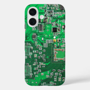Coques iPhone 16 Carte de circuit Geek d'ordinateur vert