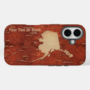 Coques iPhone 16 Carte de l'Alaska sur écorce de bouleau interne