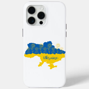 Coque iPhone 15 Pro Max Carte de l'Ukraine avec tournesol et drapeau ukrai
