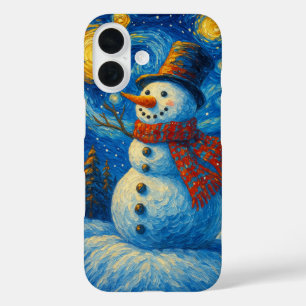 Coques iPhone 16 Carte de Noël Starry Night Snowman