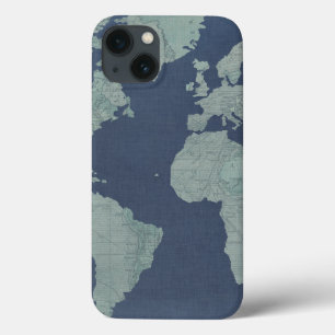 iPhone 13 Coque Carte de toile bleue du monde