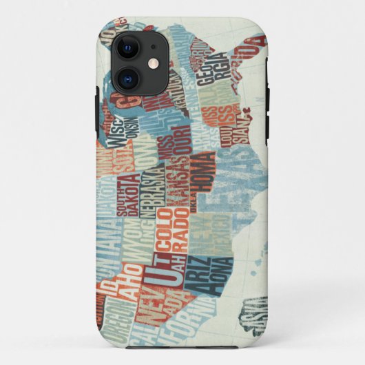 Coques Case-Mate iPhone Carte des Etats-Unis avec des états dans les mots (Dos)