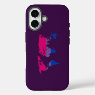 Coques iPhone 16 Carte du monde de la fierté bisexuelle