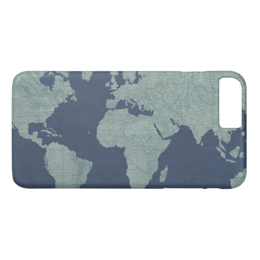 Coques Case-Mate iPhone Carte du monde du lin bleu (Dos (Horizontal))