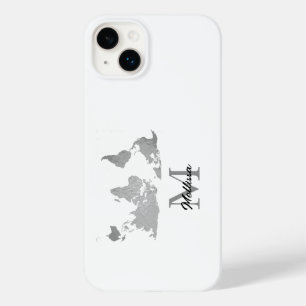 Coque Pour iPhone 14 Plus Carte du monde Nom du monogramme Voyageur Personna