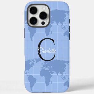 Coques iPhone 16 Pro Max Carte du monde personnalisée Riviera bleue Monogra