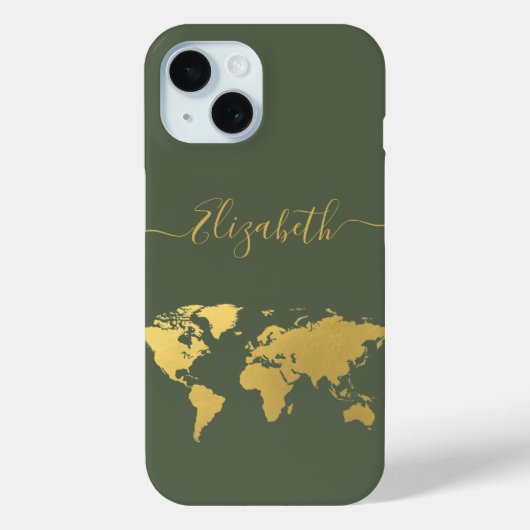 Coques Case-Mate iPhone Carte du monde voyageurs or monogrammed vert (Verso)