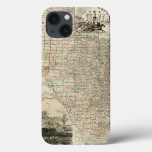 Etui iPhone 13 Carte du Texas aux frontières du comté