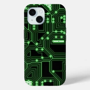 Coque Pour iPhone 15 Carte Futuriste Neon Green Circuit   Personnalisé